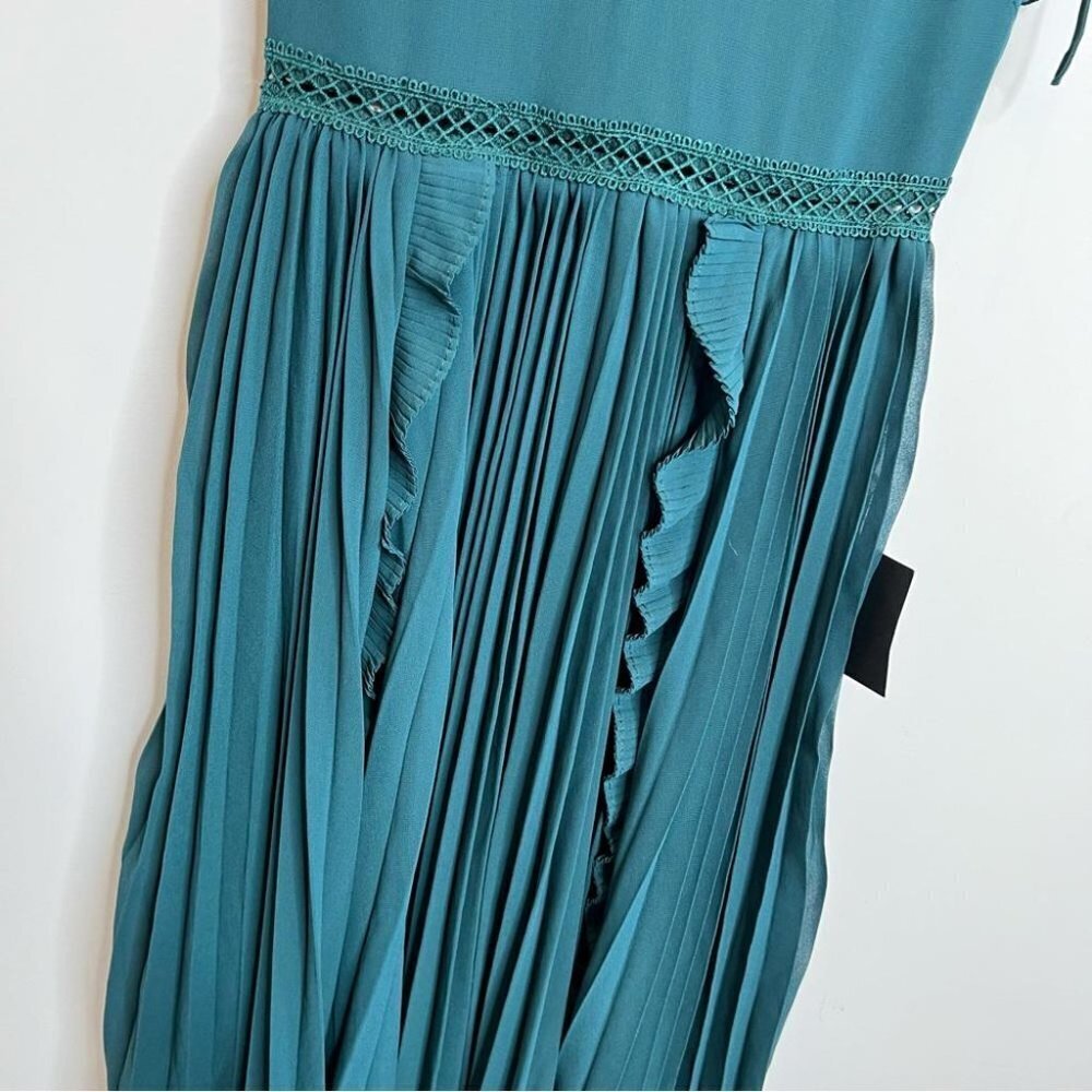 Teal Pleated Midi Dress with Tie Straps - Picture 5 of 14